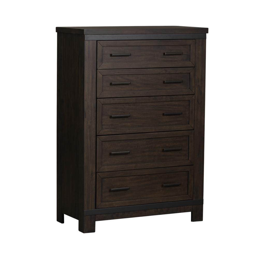 Thornwood Hills 5 Drawer Chest in Rock Beaten Brown w/ Saw Cuts