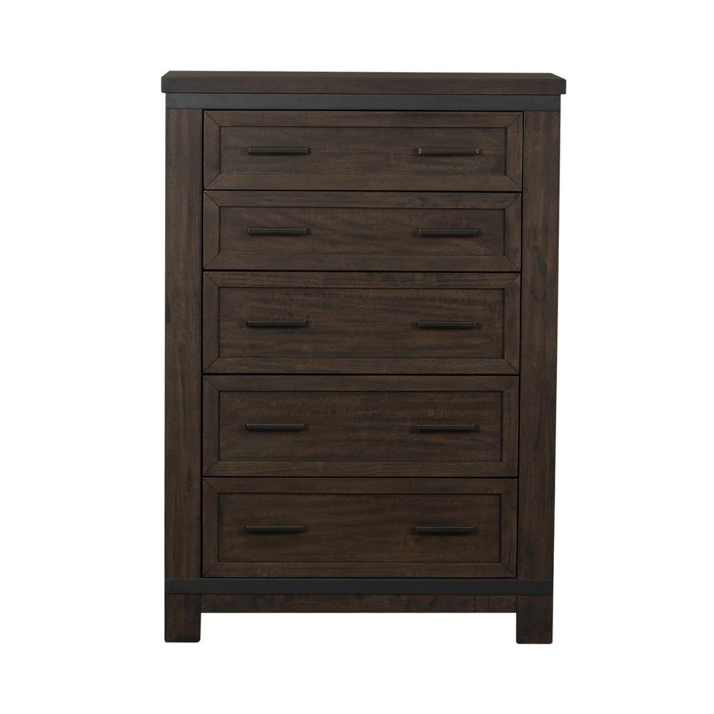 Thornwood Hills 5 Drawer Chest in Rock Beaten Brown w/ Saw Cuts