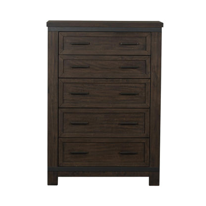 Thornwood Hills 5 Drawer Chest in Rock Beaten Brown w/ Saw Cuts