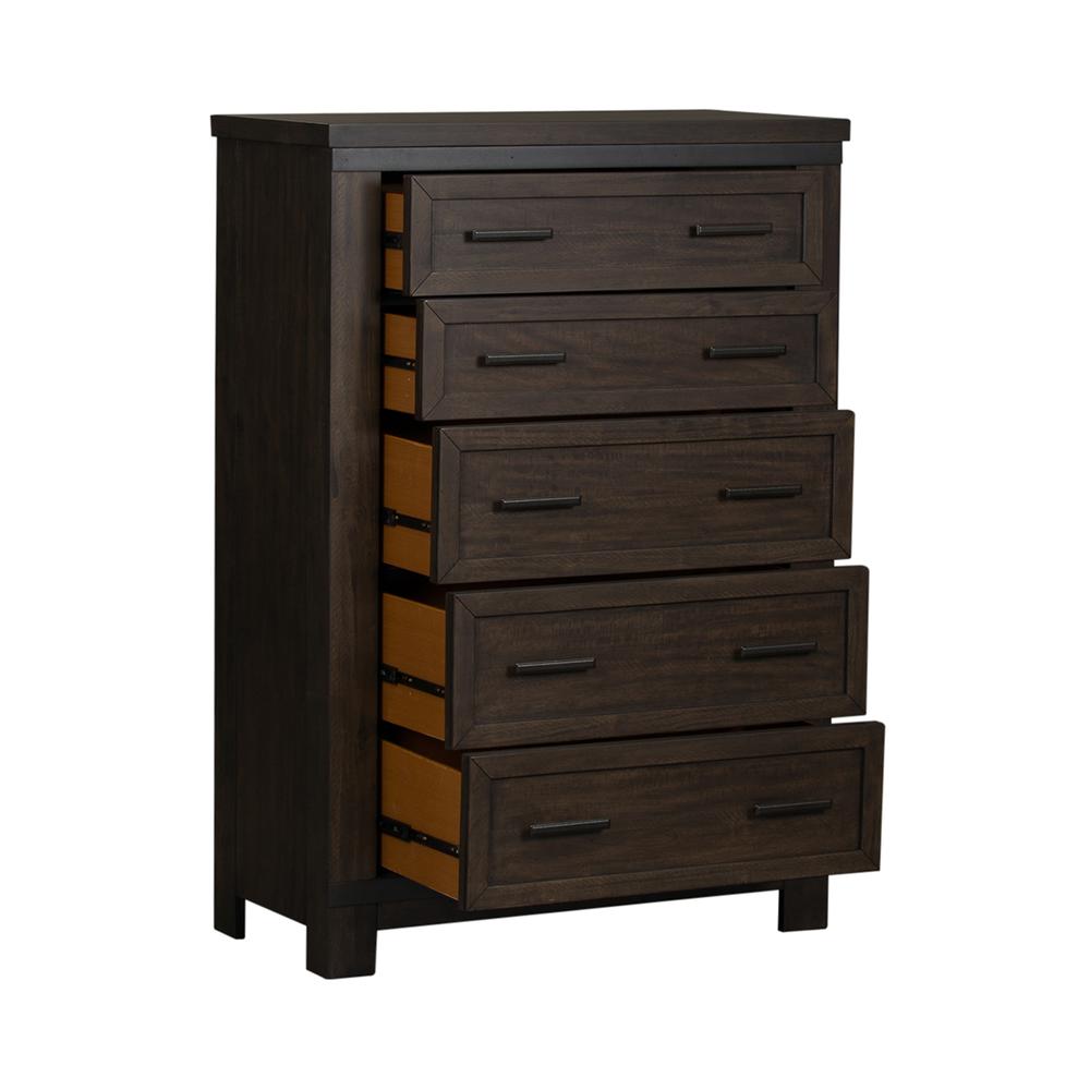 Thornwood Hills 5 Drawer Chest in Rock Beaten Brown w/ Saw Cuts