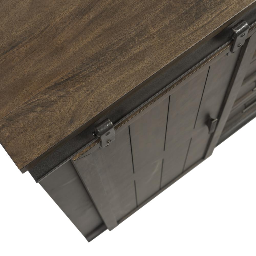 Thornwood Hills Sliding Door Chest in Rock Beaten Brown w/ Saw Cuts