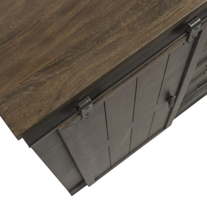 Thornwood Hills Sliding Door Chest in Rock Beaten Brown w/ Saw Cuts