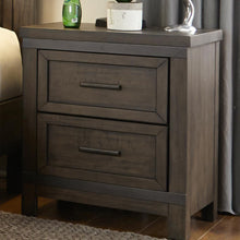 Thornwood Hills 2 Drawer Night Stand in Rock Beaten Brown w/ Saw Cuts