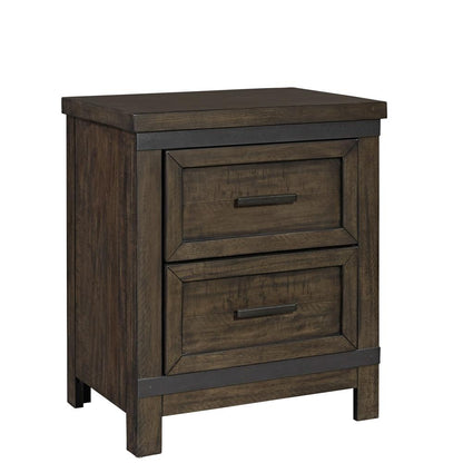 Thornwood Hills 2 Drawer Night Stand in Rock Beaten Brown w/ Saw Cuts