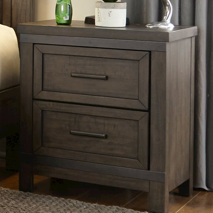 Thornwood Hills 2 Drawer Night Stand in Rock Beaten Brown w/ Saw Cuts