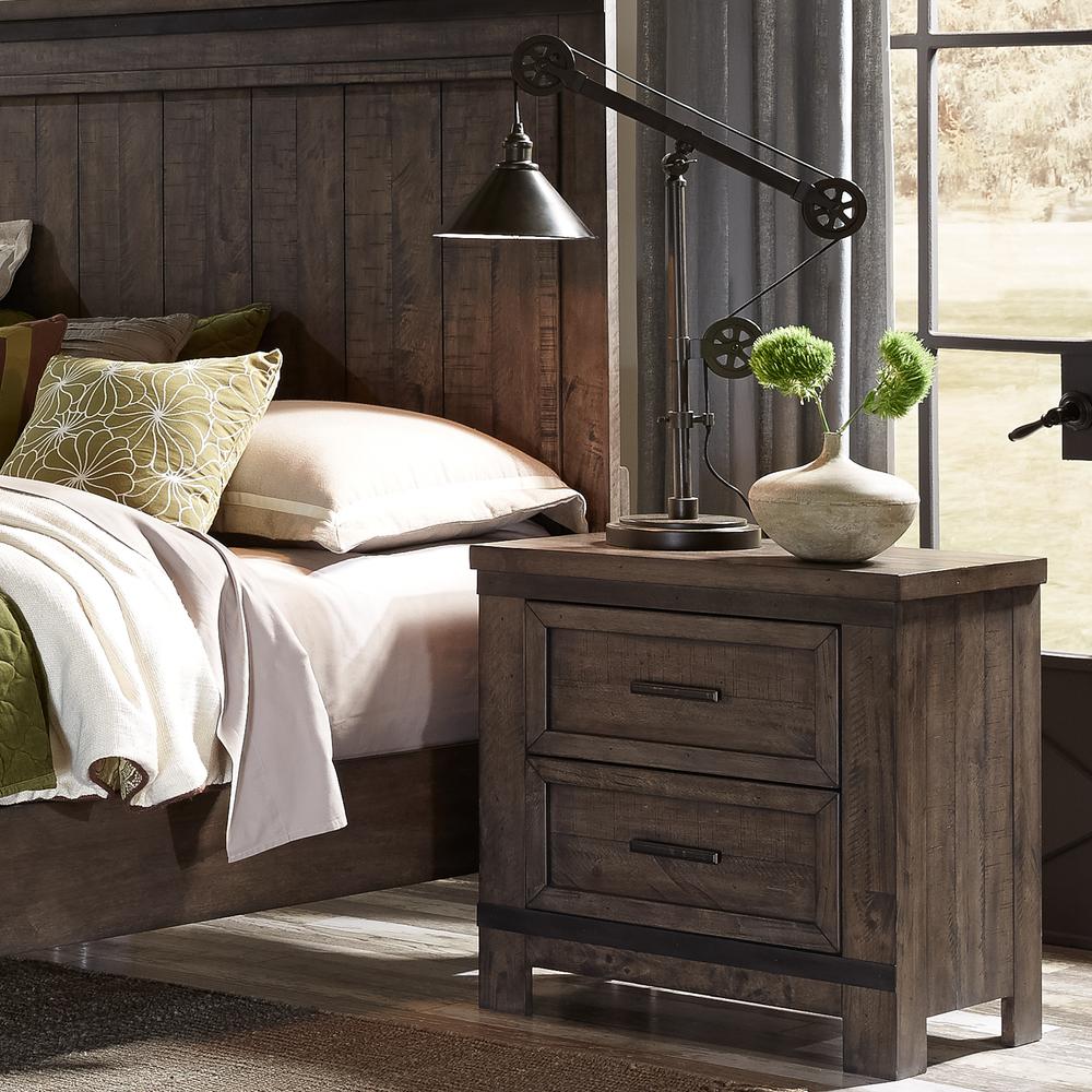 Thornwood Hills Night Stand in Rock Beaten Brown w/ Saw Cuts