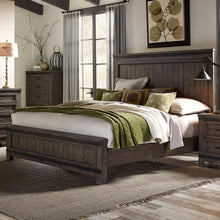 Thornwood Hills King California Panel Bed in Rock Beaten Brown w/ Saw Cuts