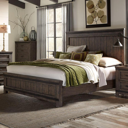 Thornwood Hills King California Panel Bed in Rock Beaten Brown w/ Saw Cuts