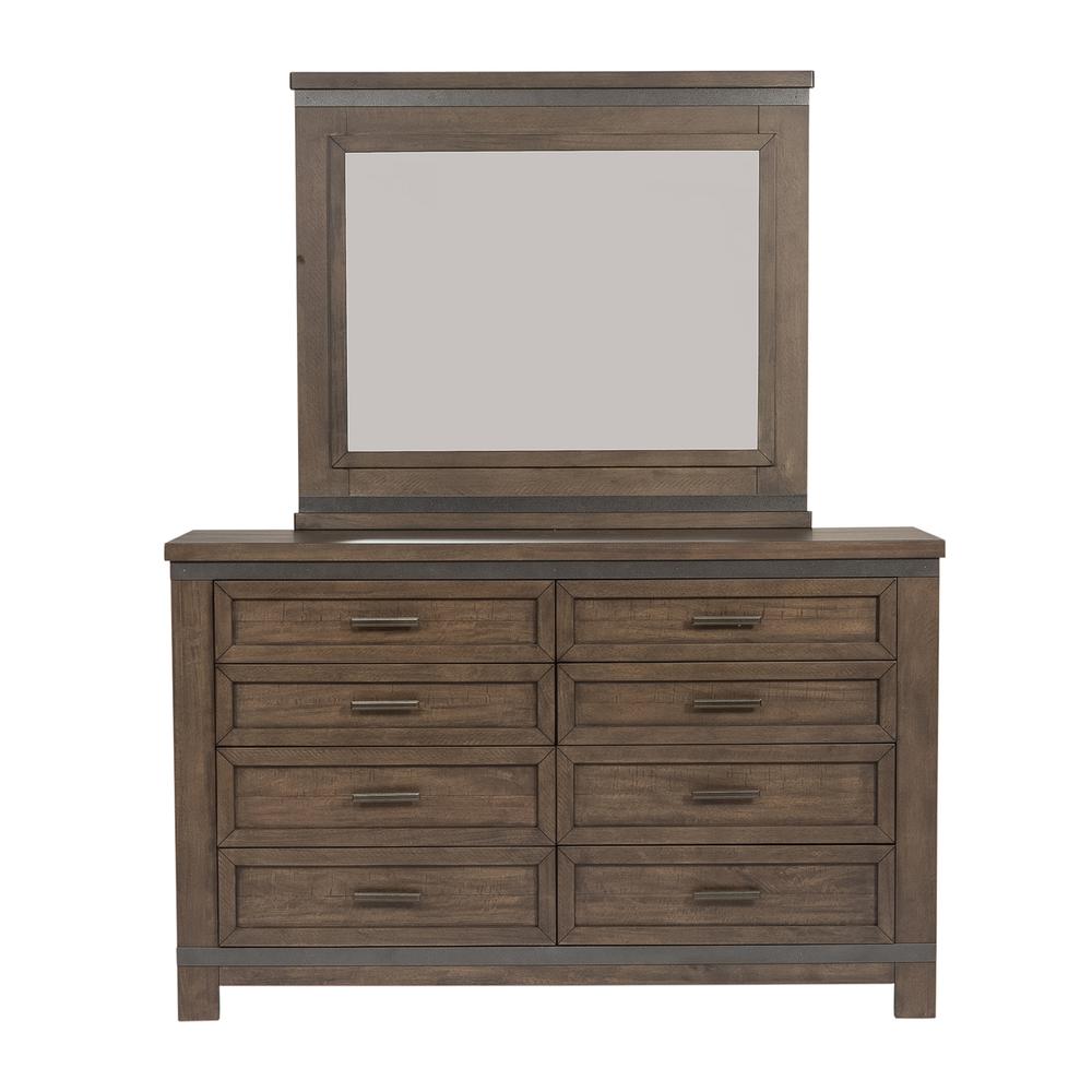 Thornwood Hills Dresser & Mirror in Rock Beaten Brown w/ Saw Cuts