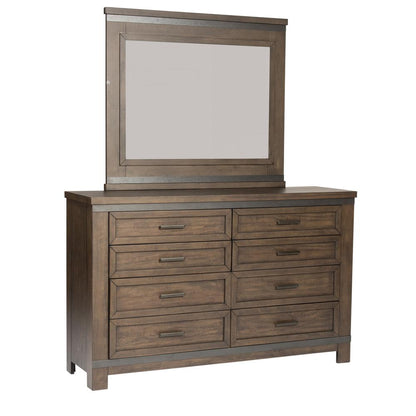 Thornwood Hills Dresser & Mirror in Rock Beaten Brown w/ Saw Cuts