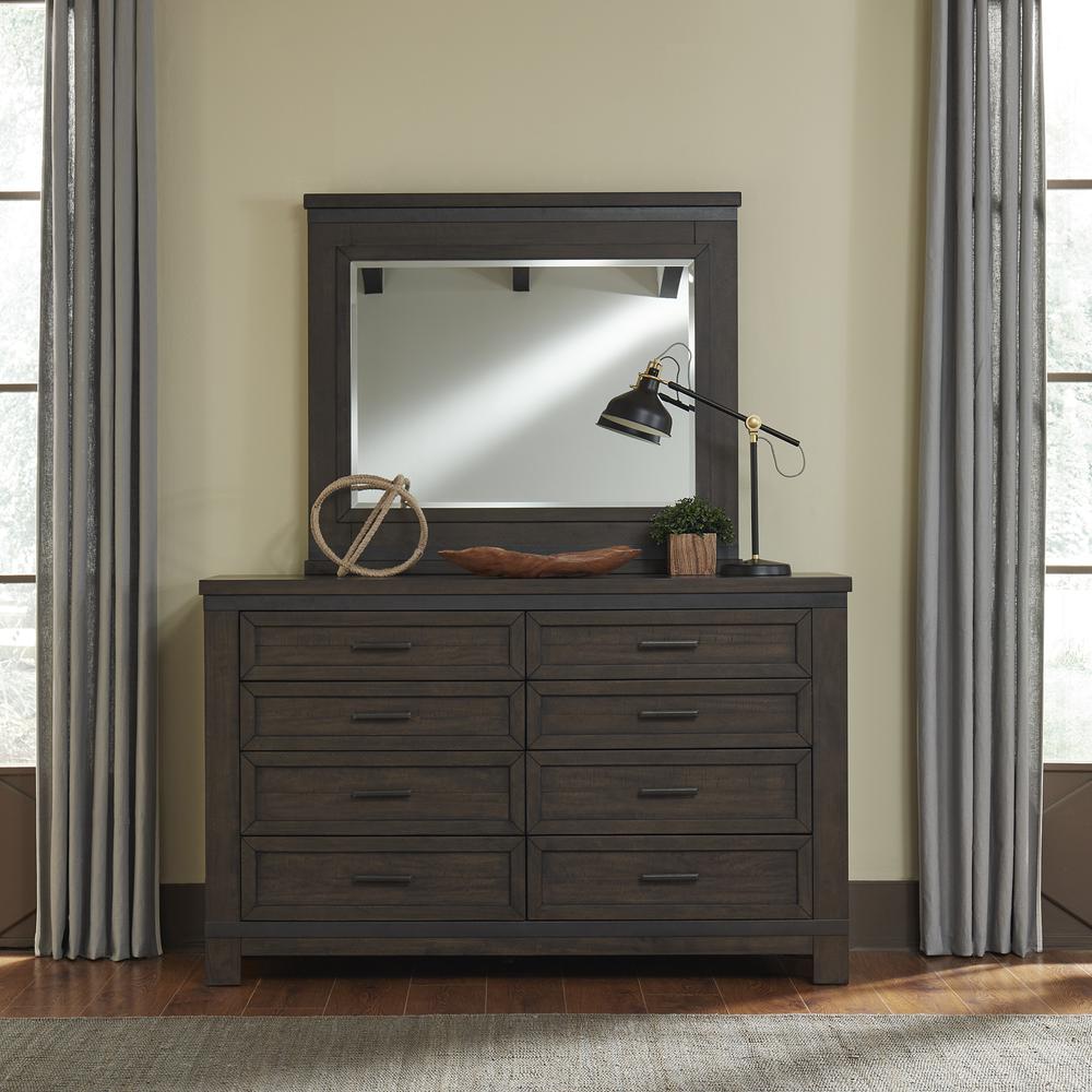 Thornwood Hills Dresser & Mirror in Rock Beaten Brown w/ Saw Cuts