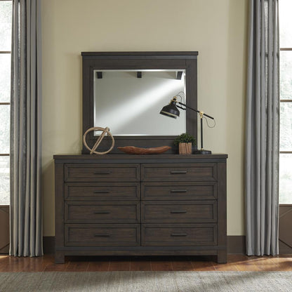 Thornwood Hills Dresser & Mirror in Rock Beaten Brown w/ Saw Cuts