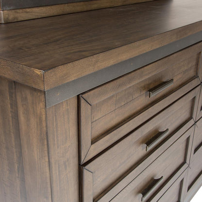 Thornwood Hills Dresser & Mirror in Rock Beaten Brown w/ Saw Cuts