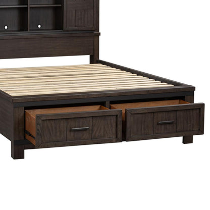 Thornwood Hills King Two Sided Storage Bed in Rock Beaten Brown w/ Saw Cuts