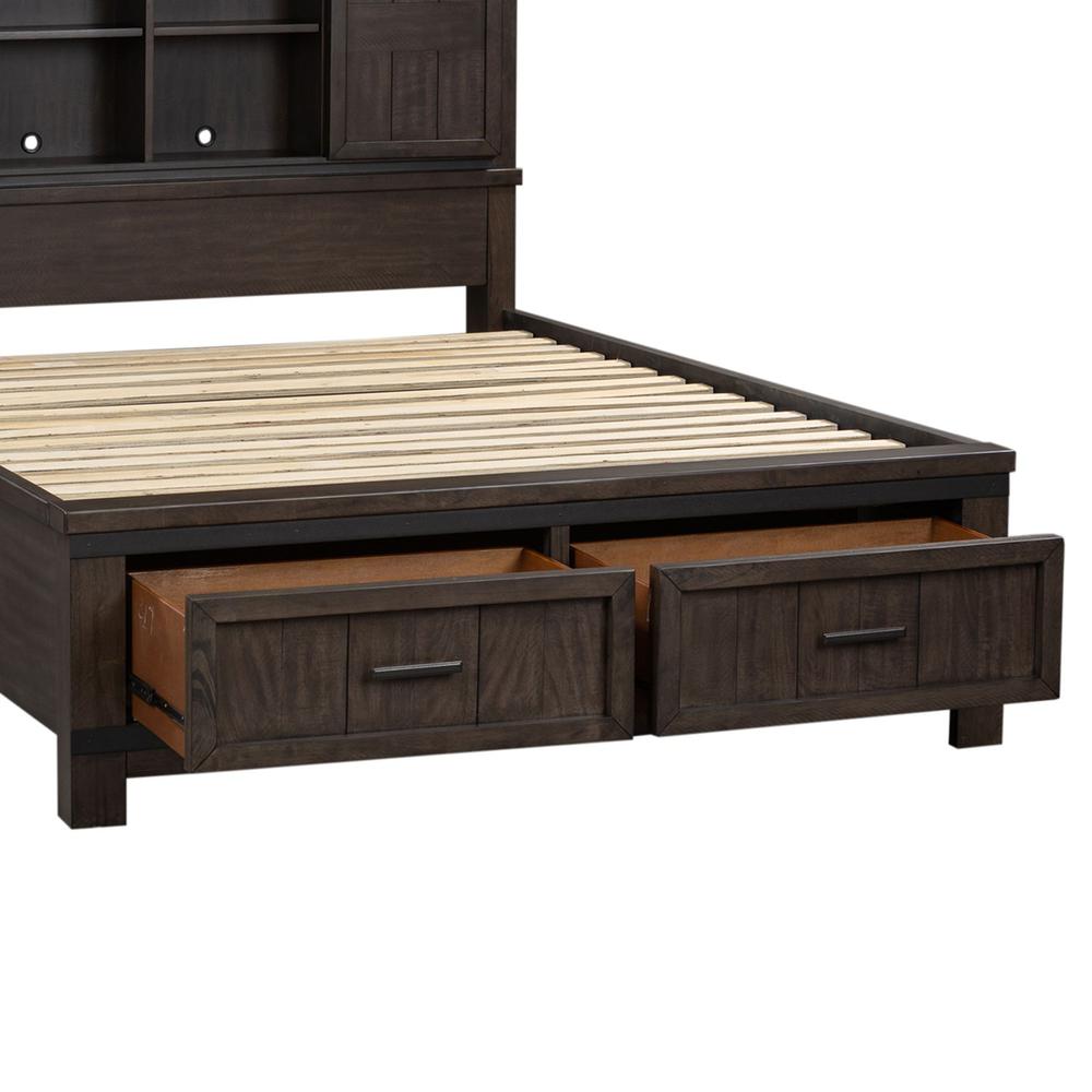 Thornwood Hills King Two Sided Storage Bed in Rock Beaten Brown w/ Saw Cuts