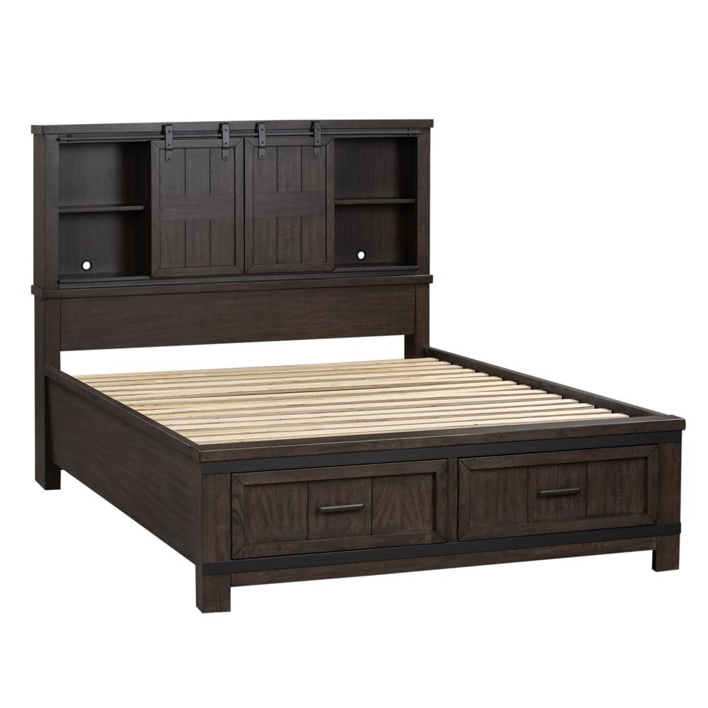 Thornwood Hills King Bookcase Bed in Rock Beaten Brown w/ Saw Cuts