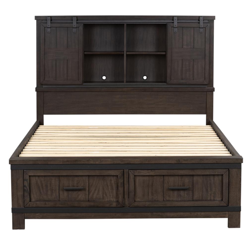 Thornwood Hills King Bookcase Bed in Rock Beaten Brown w/ Saw Cuts