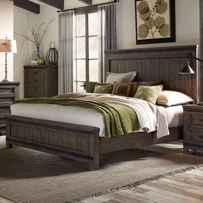 Thornwood Hills King Panel Bed in Rock Beaten Brown w/ Saw Cuts