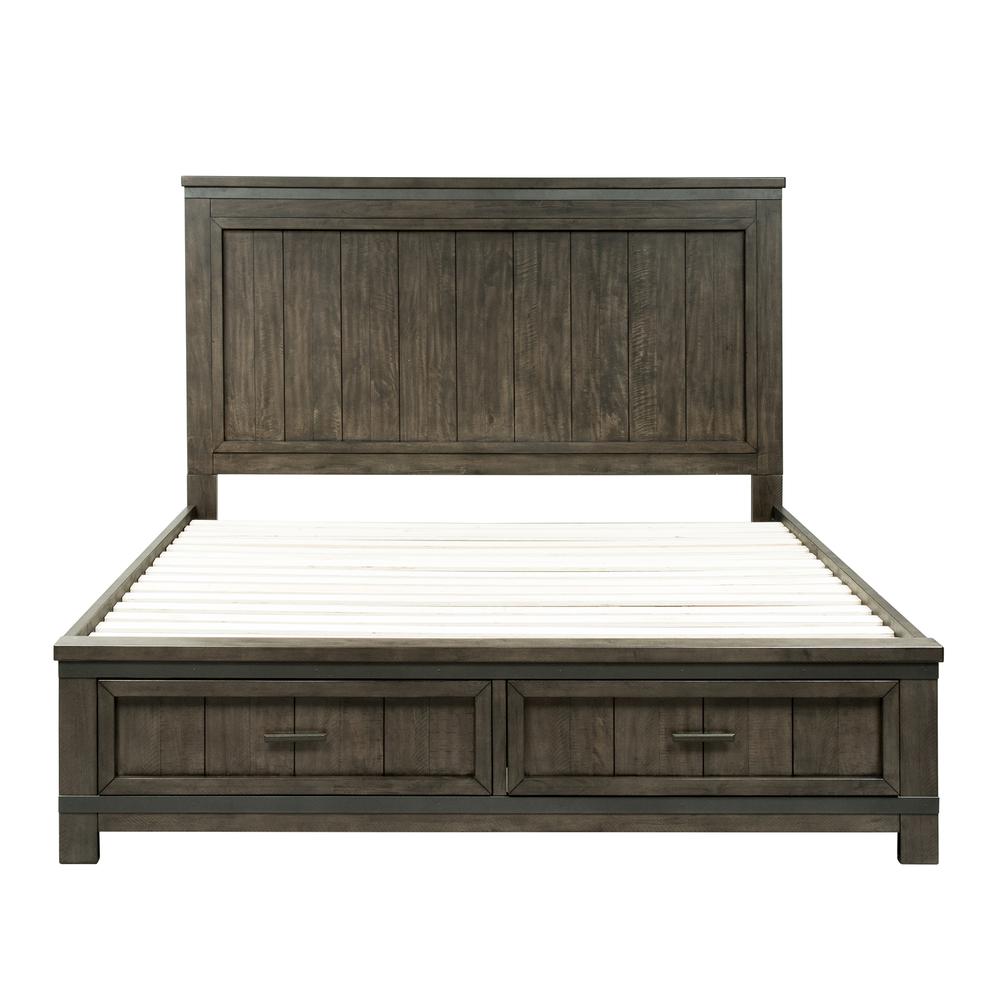 Thornwood Hills King Storage Bed in Rock Beaten Brown w/ Saw Cuts