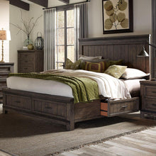 Thornwood Hills Queen Two Sided Storage Bed in Rock Beaten Brown w/ Saw Cuts