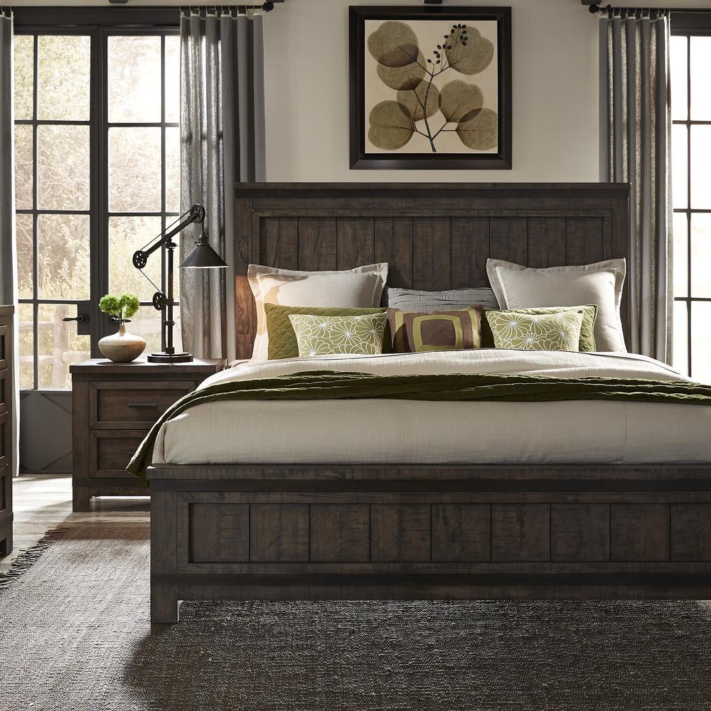 Thornwood Hills Queen Panel Bed in Rock Beaten Brown w/ Saw Cuts