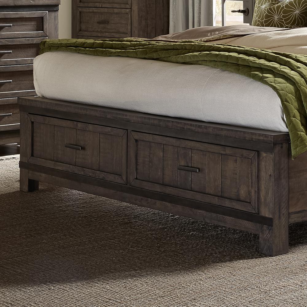 Thornwood Hills Queen Storage Bed in Rock Beaten Brown w/ Saw Cuts