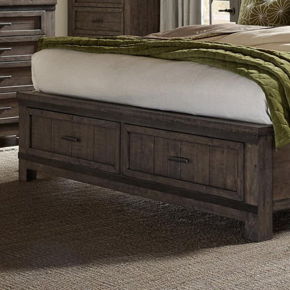 Thornwood Hills Queen Storage Bed in Rock Beaten Brown w/ Saw Cuts