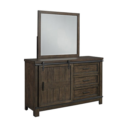 Full Bookcase Bed, Dresser & Mirror in Rubberwood Solids and Mango Veneers
