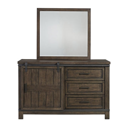 Full Bookcase Bed, Dresser & Mirror in Rubberwood Solids and Mango Veneers