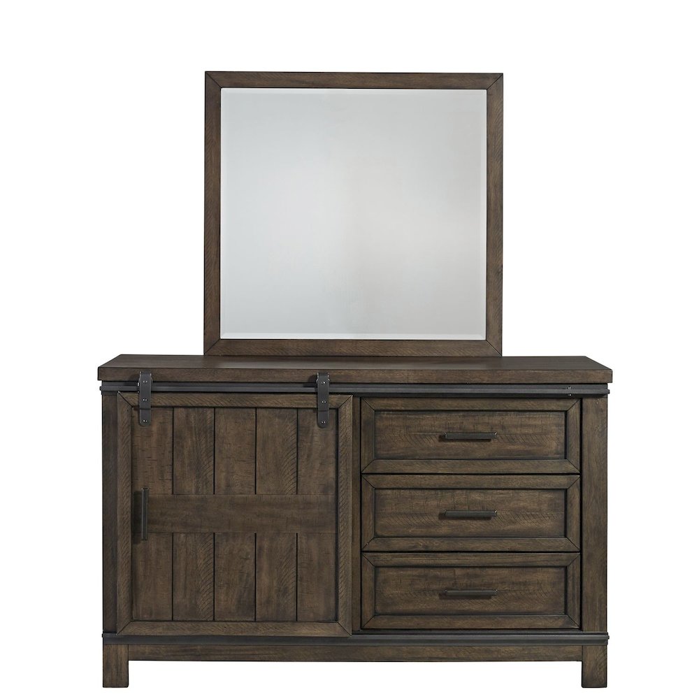 Full Bookcase Bed, Dresser & Mirror in Rubberwood Solids and Mango Veneers