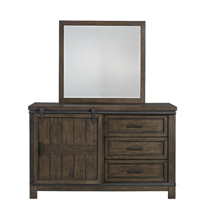 Full Bookcase Bed, Dresser & Mirror in Rubberwood Solids and Mango Veneers