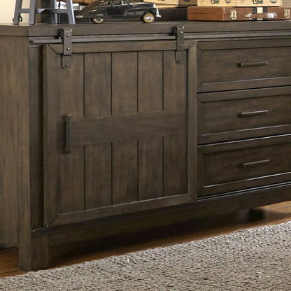 Full Bookcase Bed, Dresser & Mirror in Rubberwood Solids and Mango Veneers