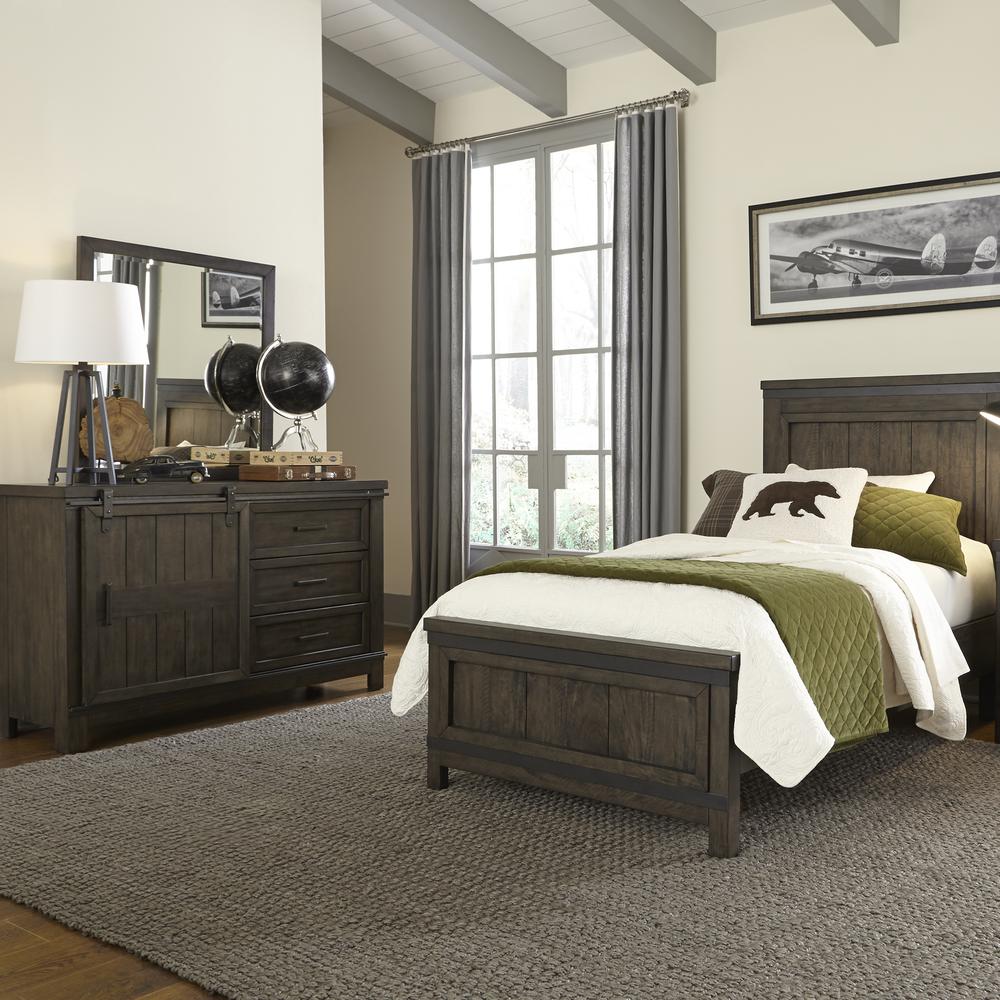 Thornwood Hills Full Panel Bed in Rock Beaten Brown w/ Saw Cuts