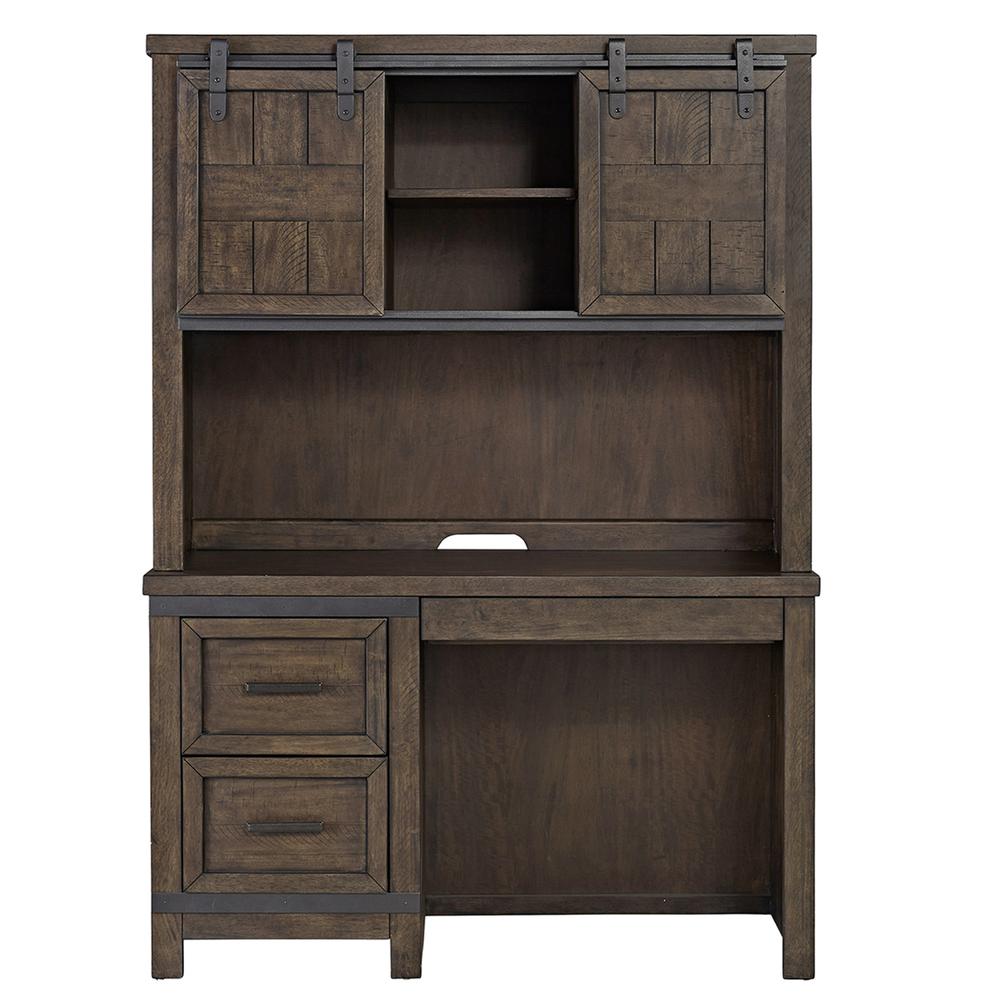 Thornwood Hills 2 Piece Desk Set in Rock Beaten Brown w/ Saw Cuts