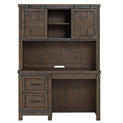 Thornwood Hills 2 Piece Desk Set in Rock Beaten Brown w/ Saw Cuts