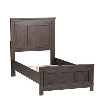 Thornwood Hills Twin Panel Bed in Rock Beaten Brown w/ Saw Cuts