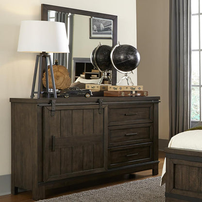 Thornwood Hills Twin Panel Bed in Rock Beaten Brown w/ Saw Cuts