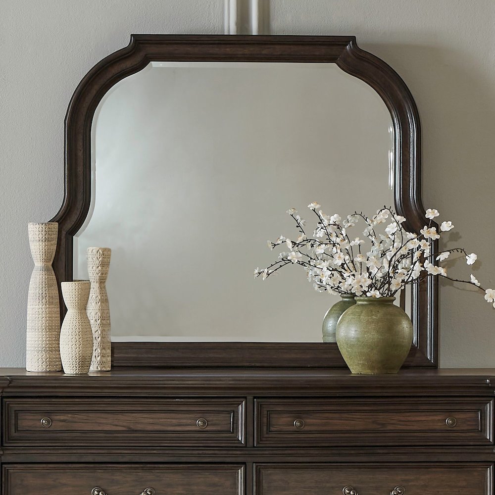 Providence Park Curved Mirror - Chateau Brown Hickory Wood Frame