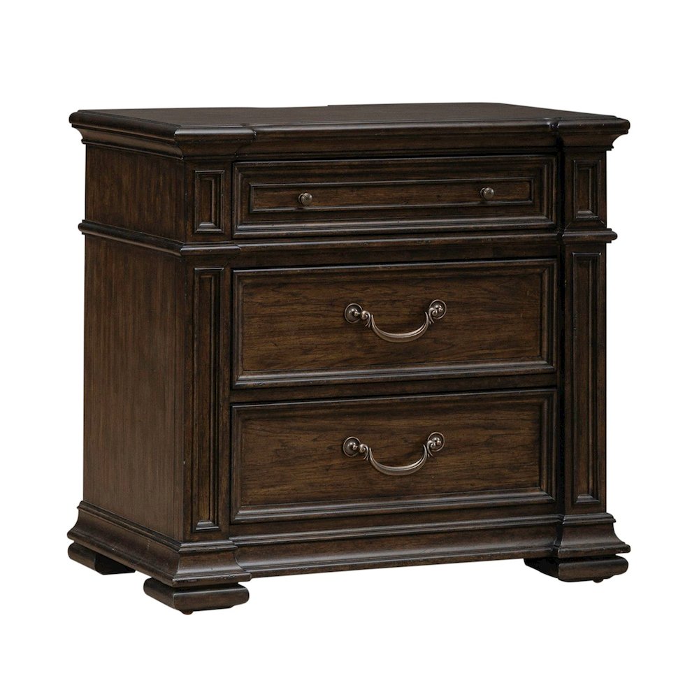 Providence Park Bedroom Nightstand with AC USB Charging Station - Chateau Brown