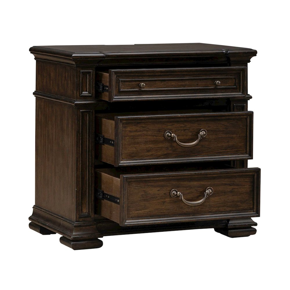 Providence Park Bedroom Nightstand with AC USB Charging Station - Chateau Brown
