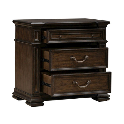 Providence Park Bedroom Nightstand with AC USB Charging Station - Chateau Brown