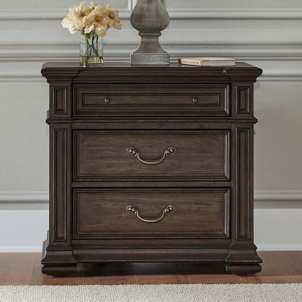 Providence Park Bedroom Nightstand with AC USB Charging Station - Chateau Brown