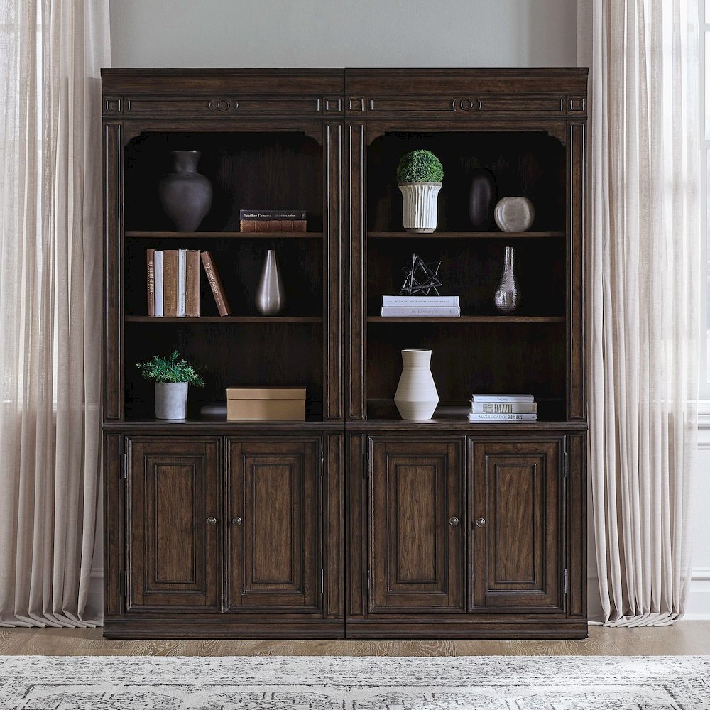 2 Pc Set of Bookcases Home Office Adjustable Shelves Display with Storage