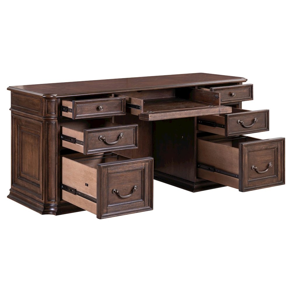 Executive Credenza Desk with Locking File Storage Drawers Home Office