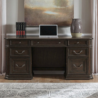 Executive Credenza Desk with Locking File Storage Drawers Home Office