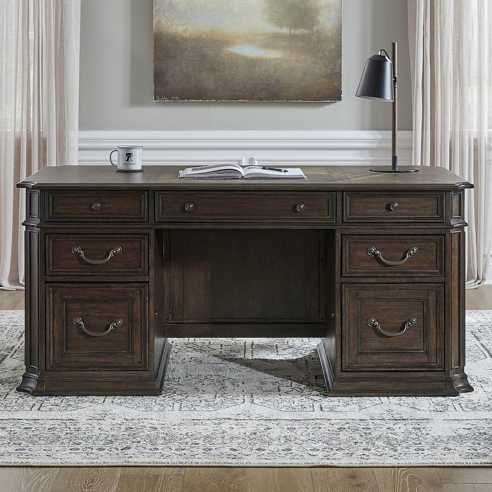 Executive Desk with Locking File Storage Drawers Home Office