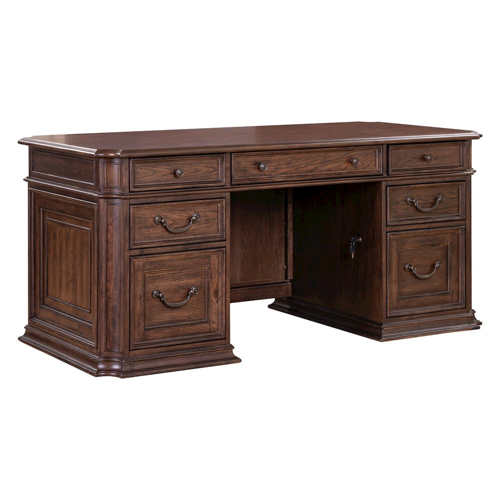 5 Pc Executive Set - Desk, Credenza Desk & Hutch with LED Touch Light, Brown