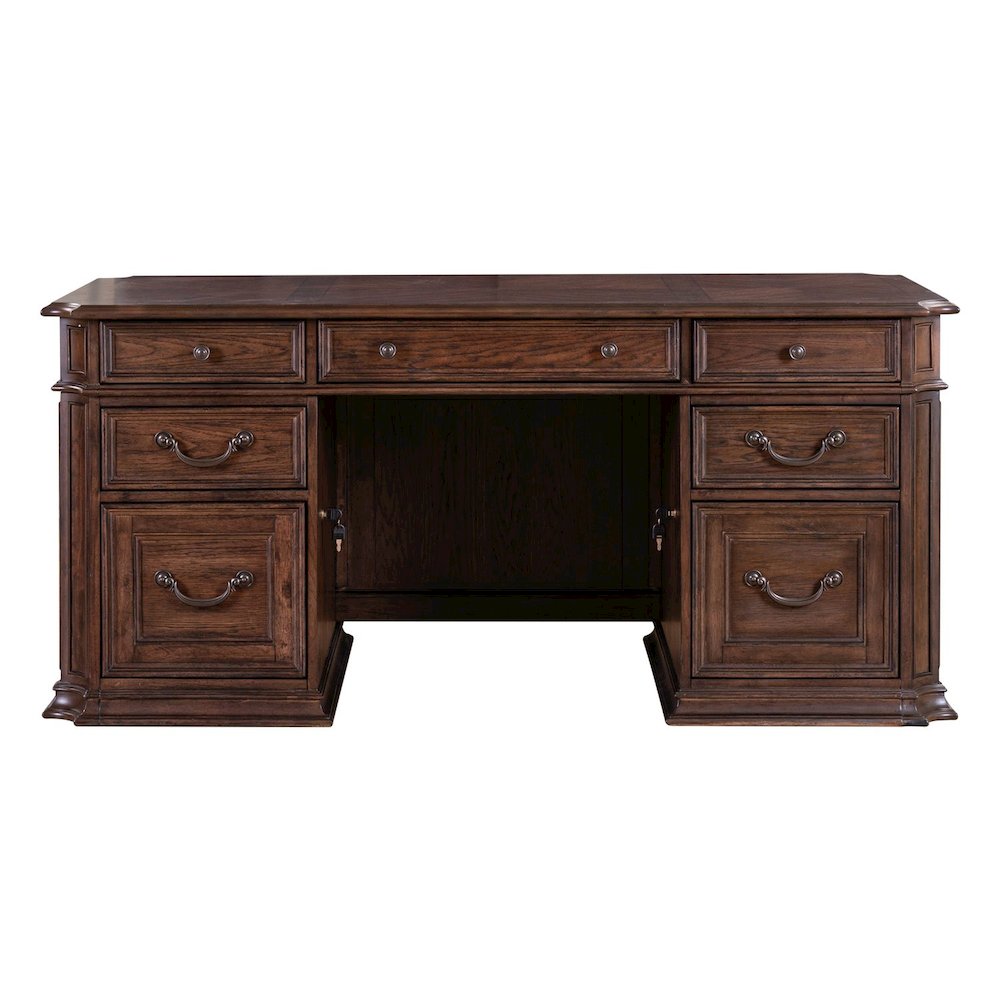5 Pc Executive Set - Desk, Credenza Desk & Hutch with LED Touch Light, Brown