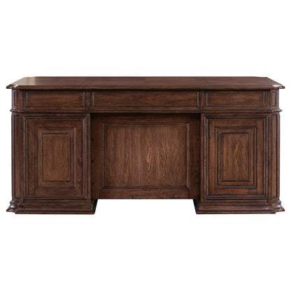 5 Pc Executive Set - Desk, Credenza Desk & Hutch with LED Touch Light, Brown
