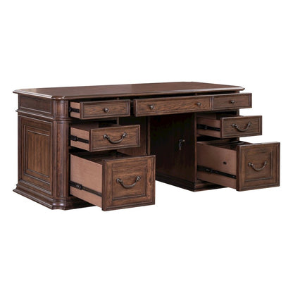 5 Pc Executive Set - Desk, Credenza Desk & Hutch with LED Touch Light, Brown